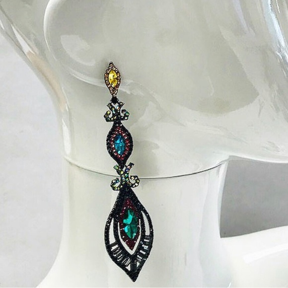 “Strut Like A Peacock” Multi Crystal Color Earrings, NWT-Boutique - Picture 11 of 16